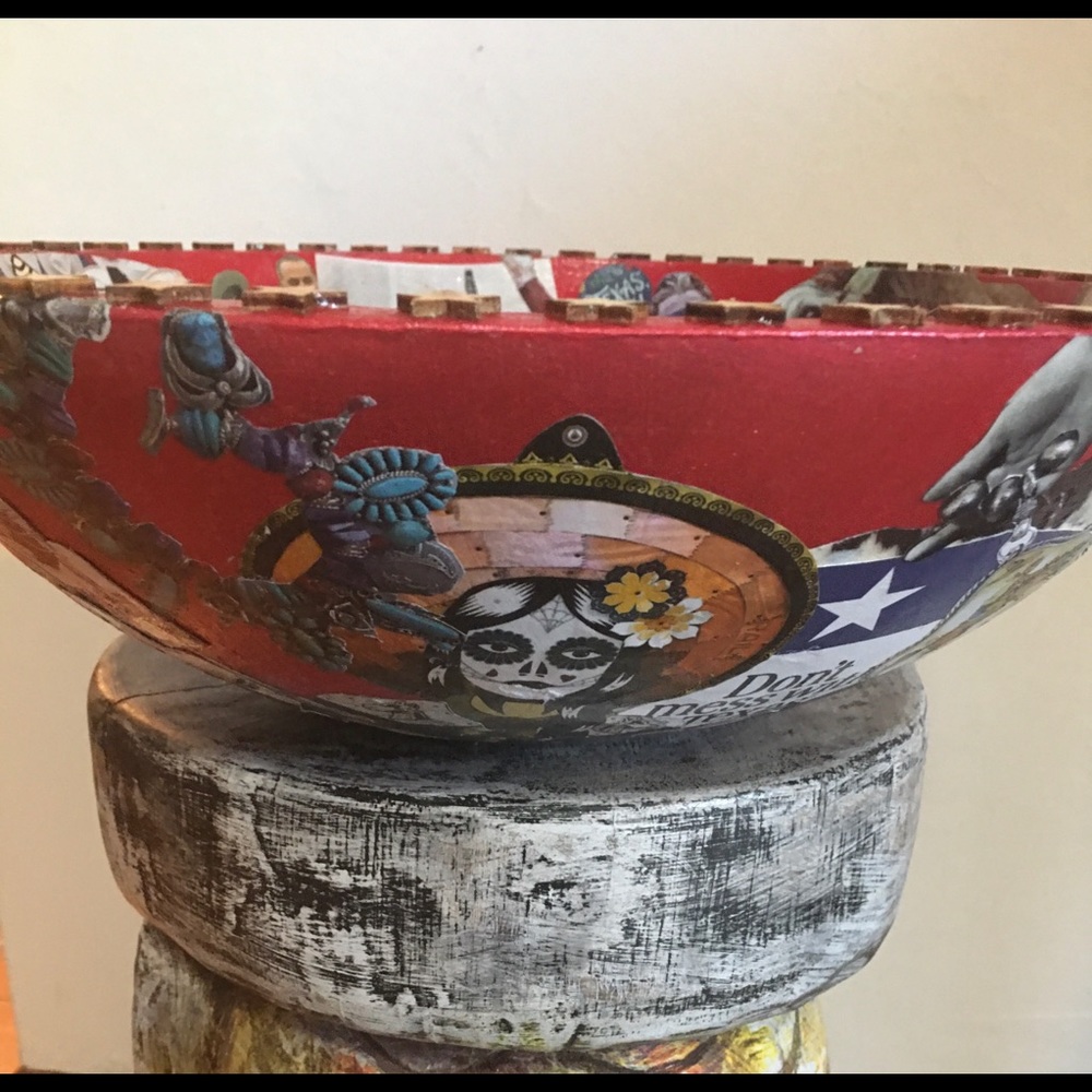 Texas Hand Crafted Vintage Wood Bowl Dallas Cowboys Cheerleaders Boots Bling BBQ - Picture 8 of 14